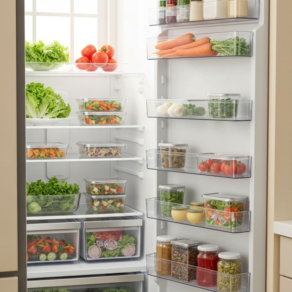 Organisierter Kühlschrank mit Lebensmitteln